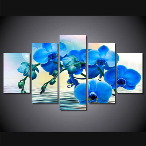 Blue Orchid Floral Flower Wall Art Canvas Decor Printing