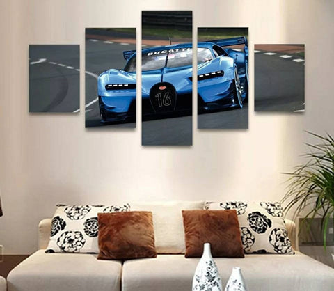 Blue Sports Car Bugatti Chiron Wall Art Canvas Decor Printing