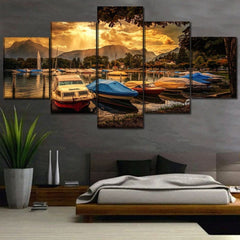 Boat Marina Port Sunset Wall Art Canvas Decor Printing