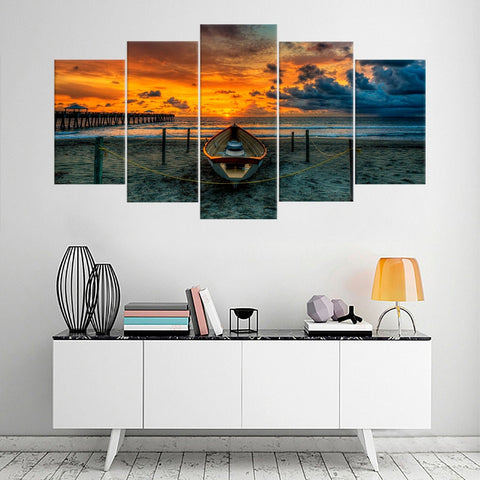 Boat Sunset Seascape Wall Art Canvas Decor Printing