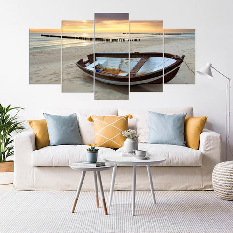Boat and Beach Ocean Seascape Wall Art Canvas Decor Printing