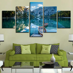 Boats in Mountain Lake Wall Art Canvas Decor Printing