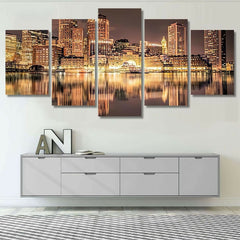 Boston Skyline Night City View Wall Art Canvas Decor Printing