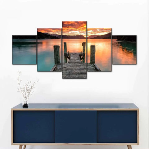 Bridge Lake Sunset Wall Art Canvas Decor Printing