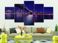 Brooklyn Skyline Night Wall Art Canvas Decor Printing