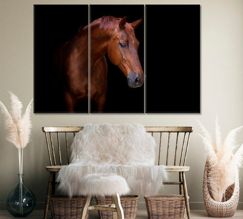 Brown Horse Portrait Wall Art Canvas Print Decor-3Panels