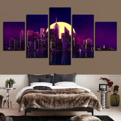 Building Moon City Night Wall Art Canvas Decor Printing