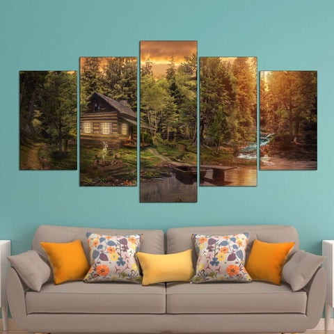 Cabin Woods in The Forest Wall Art Canvas Decor Printing