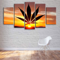 Cannabis Leaf Sunset Wall Art Canvas Decor Printing