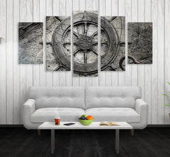 Captains Wheel Sailing Ship Wall Art Canvas Decor Printing