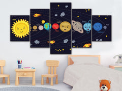 Cartoon Solar System Space Astronomy Wall Art Canvas Decor Printing