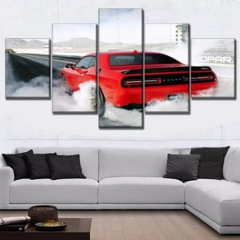 Red Challenger Dodge Muscle Car Wall Art Canvas Decor Printing