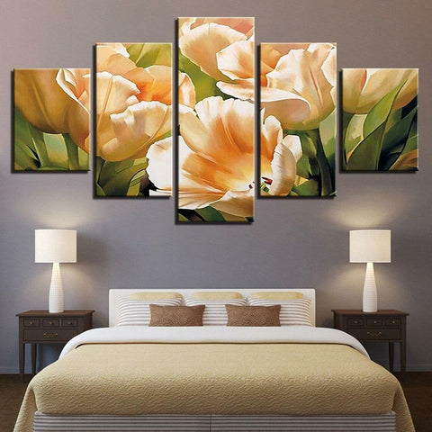 Champagne White Tulips Flower Wall Art Canvas Decor Printing