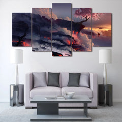 Cherry Blossom Volcano Sunset Wall Art Canvas Decor Printing