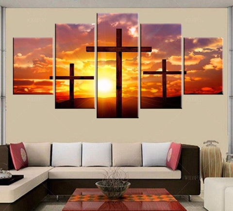Christian Cross Sunset Jesus Wall Art Canvas Decor Printing