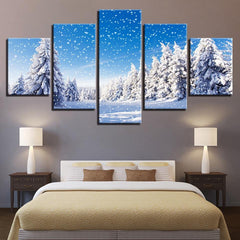 Christmas Pine Trees Snowing Wall Art Canvas Decor Printing