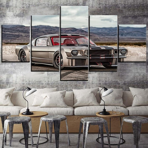 Classic Silver Muscle Ford Mustang Car Wall Art Canvas Decor Printing