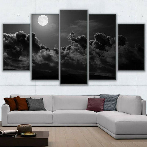 Clouds Full Moon Rising At Night Wall Art Canvas Decor Printing