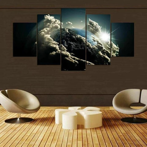 Clouds around Planet Earth Outer Space Wall Art Canvas Decor Printing