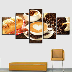 Coffee Cup Beans Bread Wall Art Canvas Decor Printing