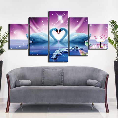 Couple Swan Love Heart Wall Art Canvas Decor Printing