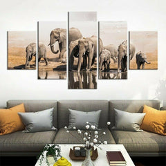 Crowd of African Elephants Wall Art Canvas Decor Printing
