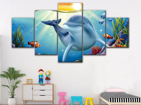Cute Dolphin and Nemo Cartoon Wall Art Canvas Decor Printing