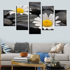 Daisy Flower With Stone Wall Art Canvas Decor Printing