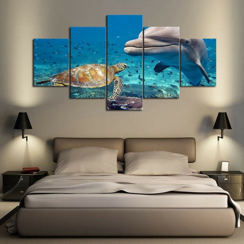 Dolphin and Turtle Sea Animals Wall Art Canvas Decor Printing