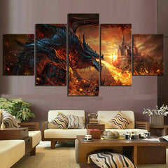 Dragon Breathing Fire Castle Wall Art Canvas Decor Printing