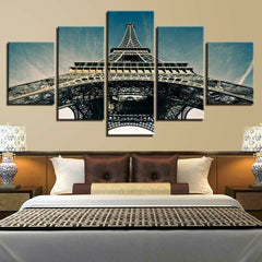 Eiffel Tower Paris Blue Sky Poster Wall Art Canvas Decor Printing