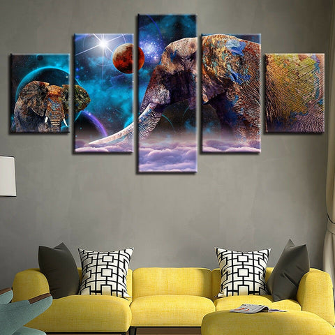 Elephant Astronomy Space Planets Wall Art Canvas Decor Printing