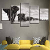 Image of Elephant Group Black-White Wall Art Canvas Decor Printing