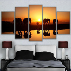 Elephant Silhouette Sunset Wall Art Canvas Decor Printing