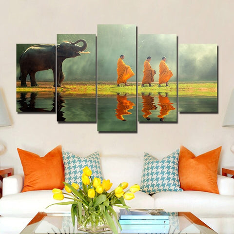 Elephant with Monk Wall Art Canvas Decor Printing