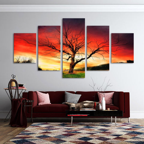 Fall Red Tree Red Sky Nature Scenery Wall Art Canvas Decor Printing
