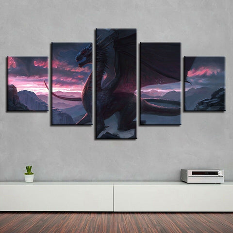 Fantasy Mountain Dragon Sunset Wall Art Canvas Decor Printing