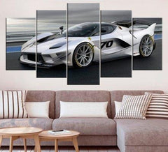 White Ferrari Supercar Wall Art Canvas Decor Printing