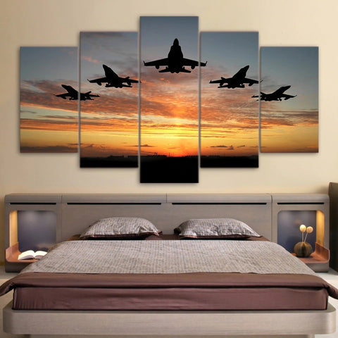 Fighter Jets Airforce Airplanes Sunset Wall Art Canvas Decor Printing