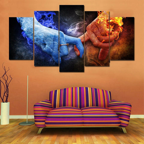 Fire Ice Hands Couple Love Wall Art Canvas Decor Printing