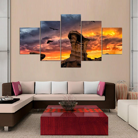 Fire In The Sky Sunset Stone Nature Scenery Wall Art Canvas Decor Printing