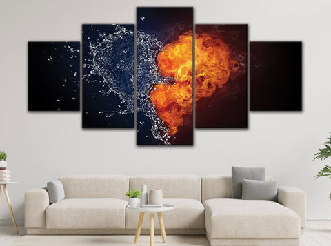 Fire and Water Heart Wall Art Canvas Decor Printing