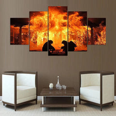 Firefighter Firemen Flames Fire Wall Art Canvas Decor Printing