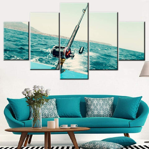 Fishing Rod and Reel Ocean Seascape Wall Art Canvas Decor Printing