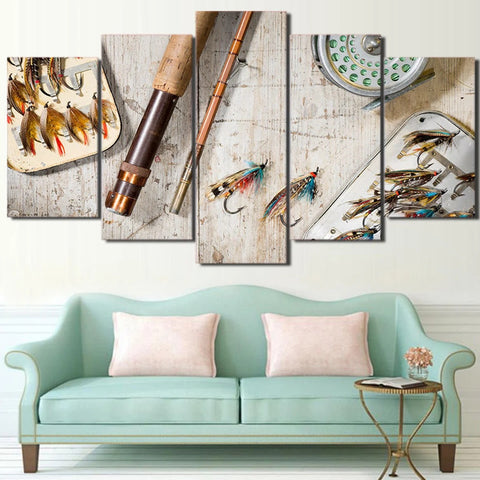 Fly Fishing Beach Wood Style Wall Art Canvas Decor Printing