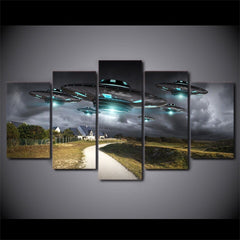 Flying UFO Dark Sky Wall Art Canvas Decor Printing