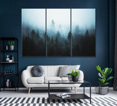 Foggy Spruce Forest Wall Art Canvas Print Decor-3Panels