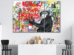 Follow Your Dreams Street Art Funny Monkey Wall Art Canvas Print Decor