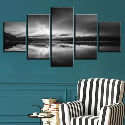 Forest Lake Landscape Black and White Wall Art Canvas Decor Printing