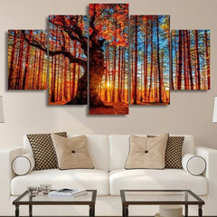 Forest Sky Trees Autumn Foliage Wall Art Canvas Decor Printing